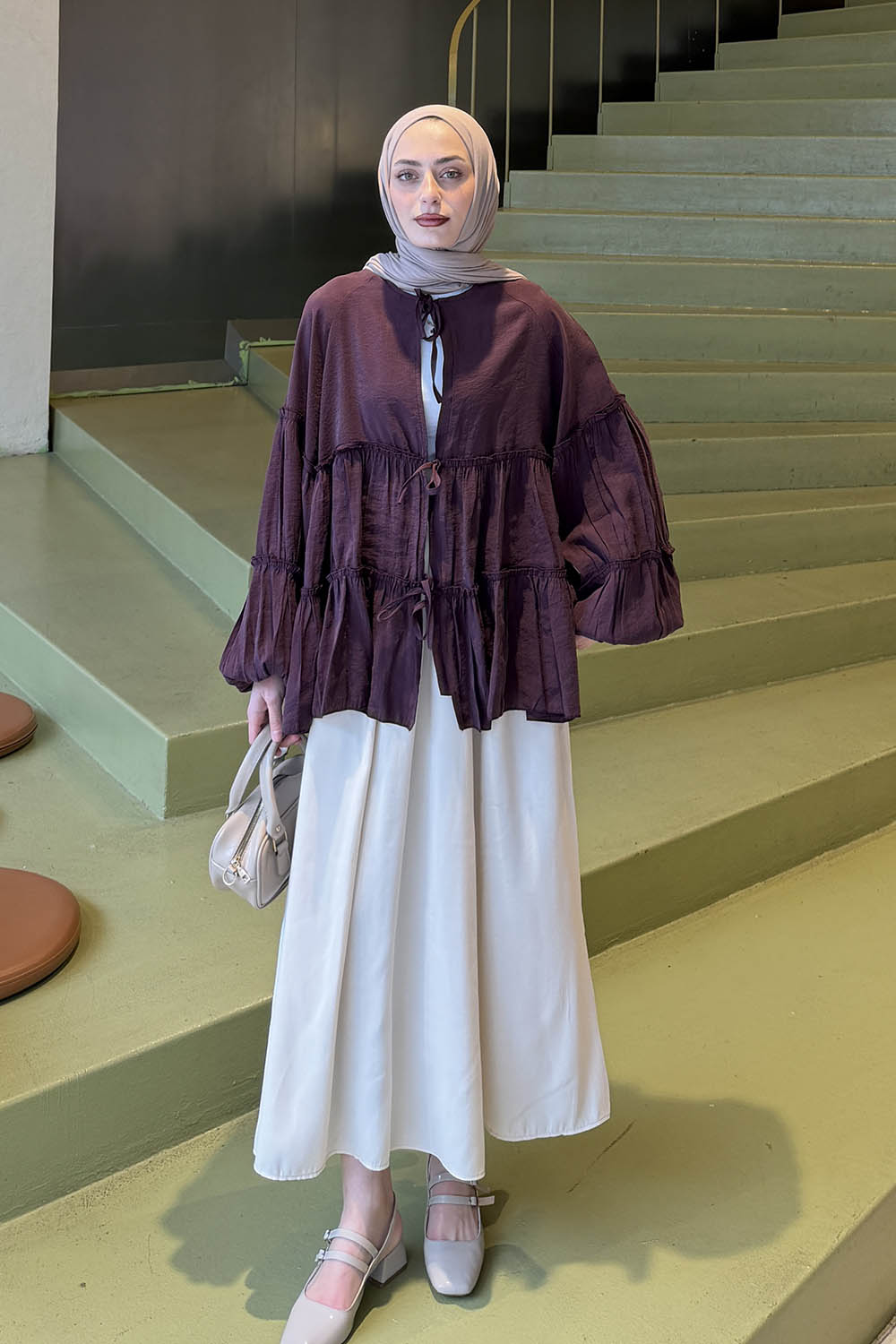 Lamelif Bağlama Detaylı Tunik Mürdüm