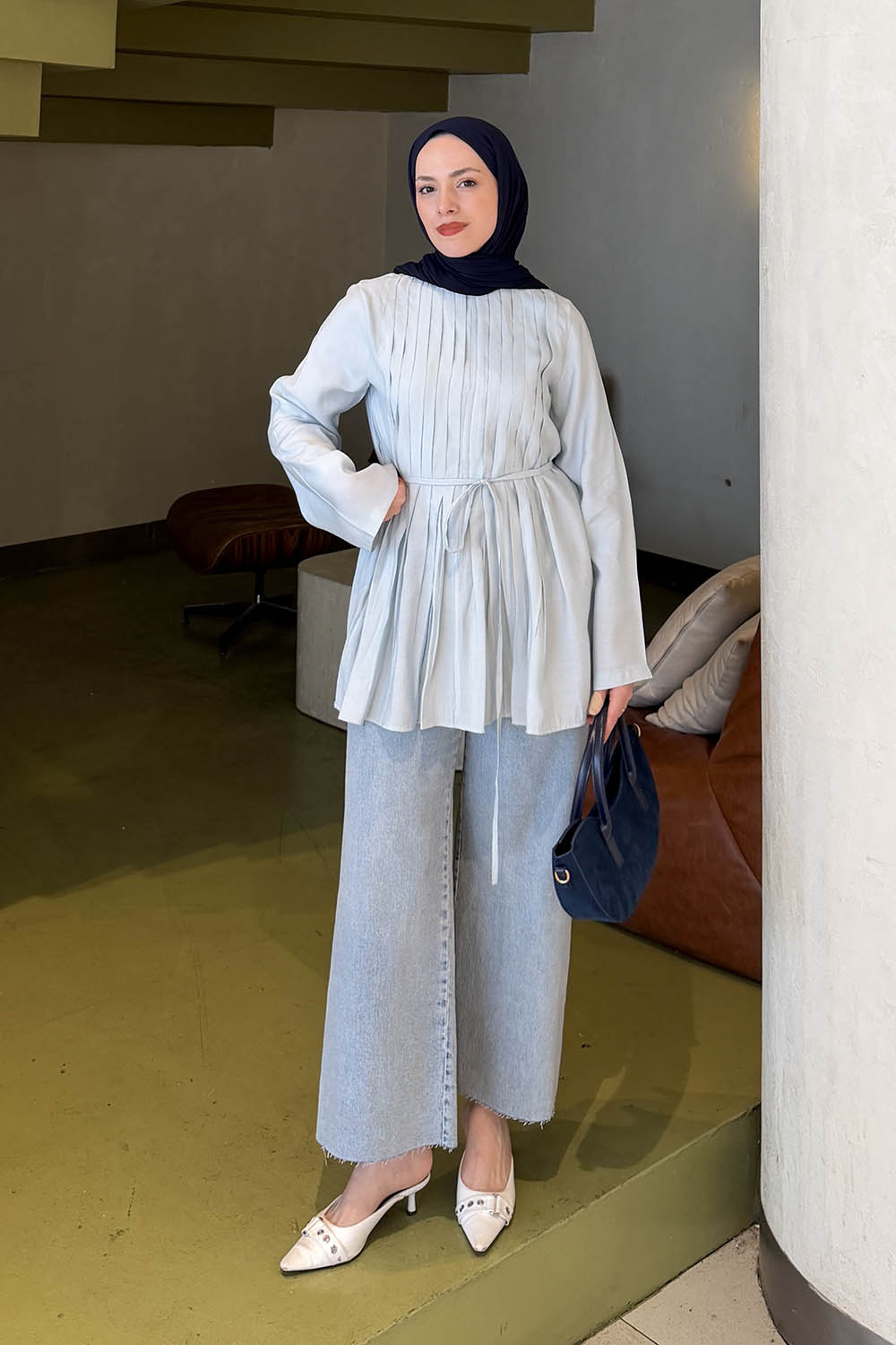 Baby Blue Crew Neck Modal Tunic