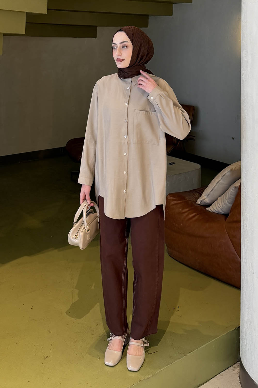 Mink Shirt Collar Long Arm Poplin Fabric Shirt