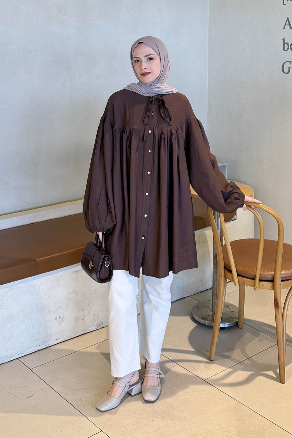 Bitter Brown Crew Neck Tensel Tunic