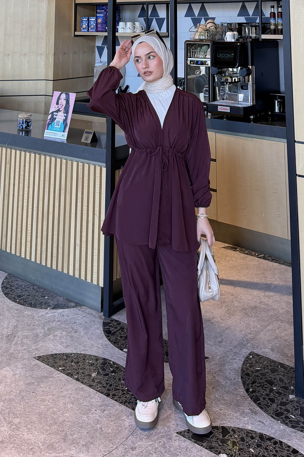 Lamelif Bağlama Detaylı Takım Bordo