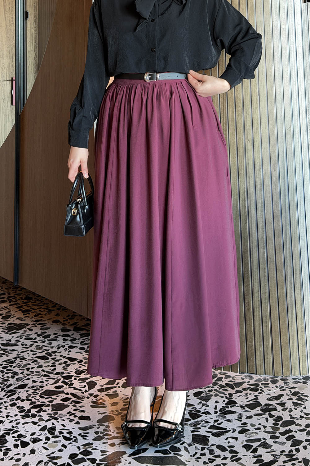 Lamelif Bel Lastikli Cep Detaylı Etek Bordo