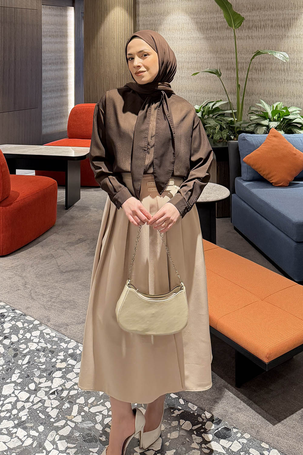 Lamelif Fular Yaka Gömlek Acı Kahve