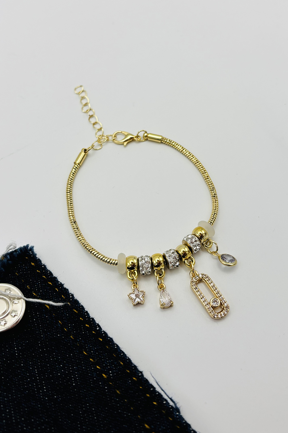 Gold-2 Buckle Silver Straight Wristband