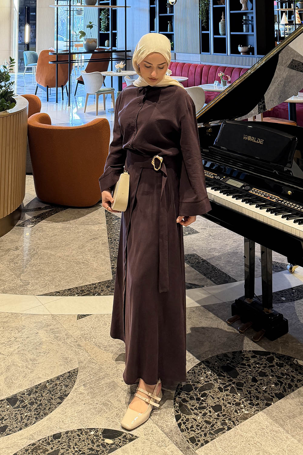 Lamelif Gömlek-Etek Tesettür Takım Mürdüm