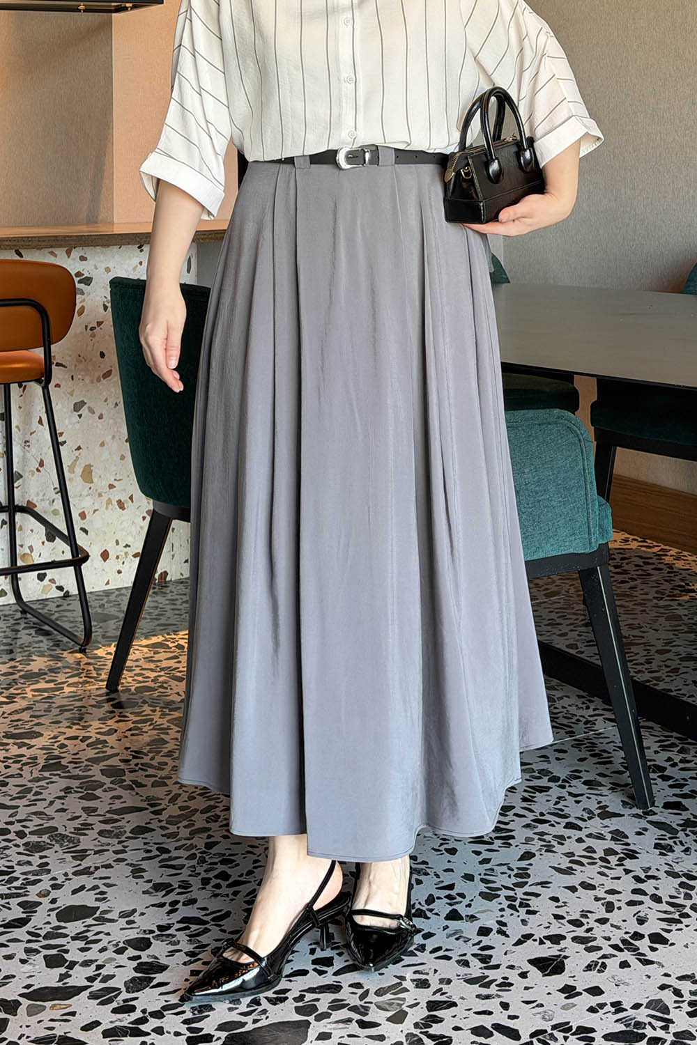 Lamelif Pileli Kemerli Etek Antrasit