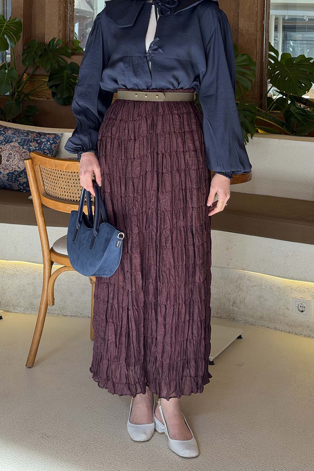 Plum Cotton Flared Skirt Skirt