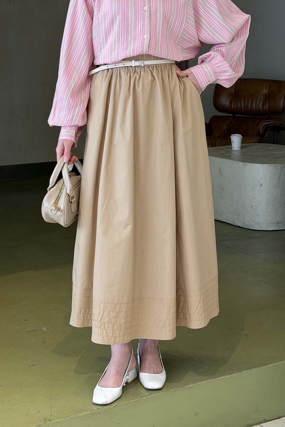 Lamelif Poplin Kumaş Tesettür Etek Sütlü Kahve