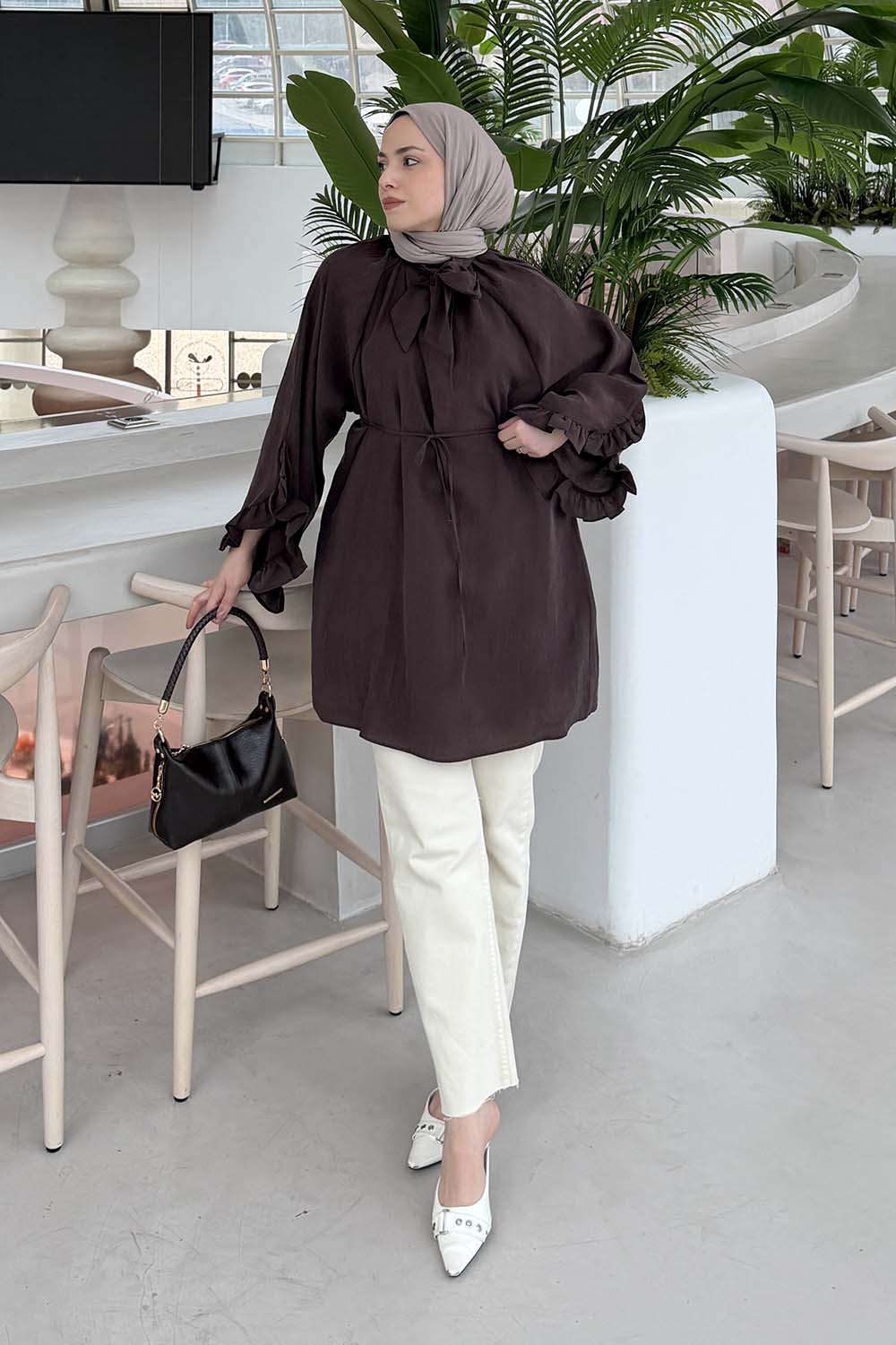 Brown Foulard Neck Modal Tunic