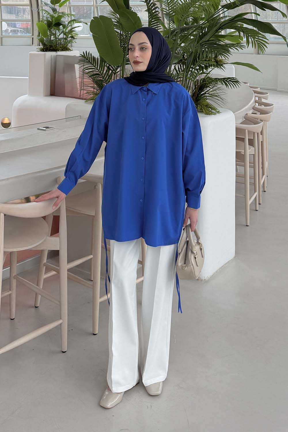 Lamelif Oversize Gömlek Saks Mavisi