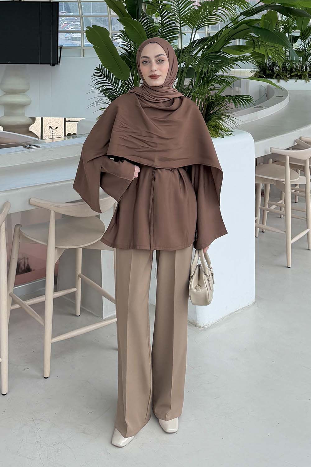 Lamelif Şallı Bluz Soft Kahve