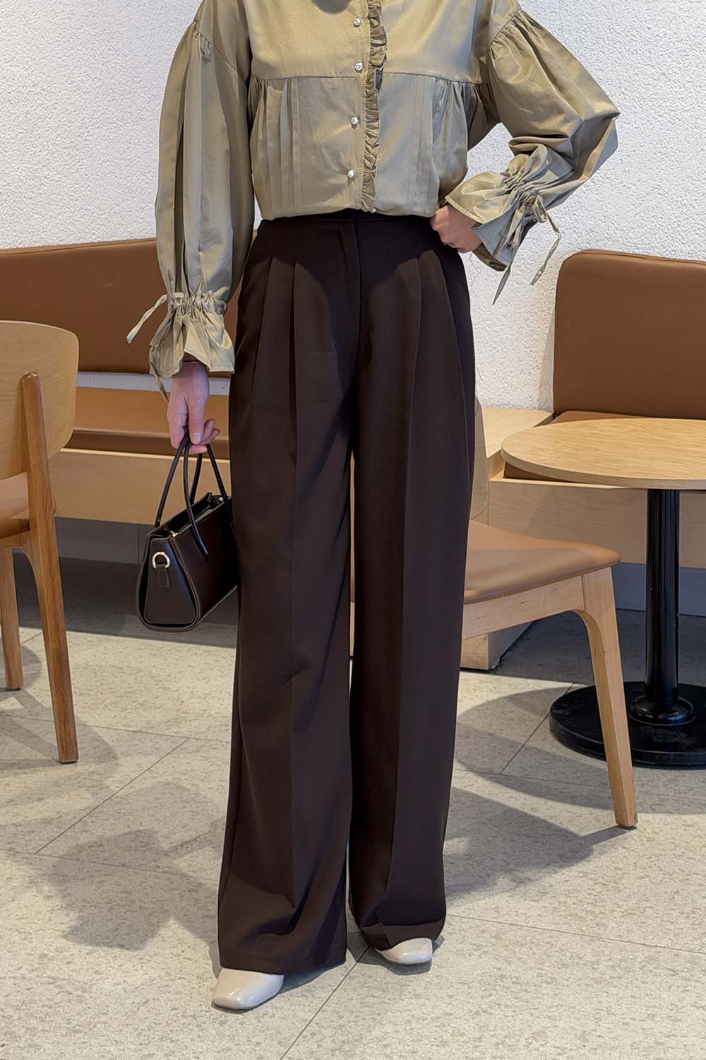 Lamelif Yüksek Bel Palazzo Pantolon Acı Kahve