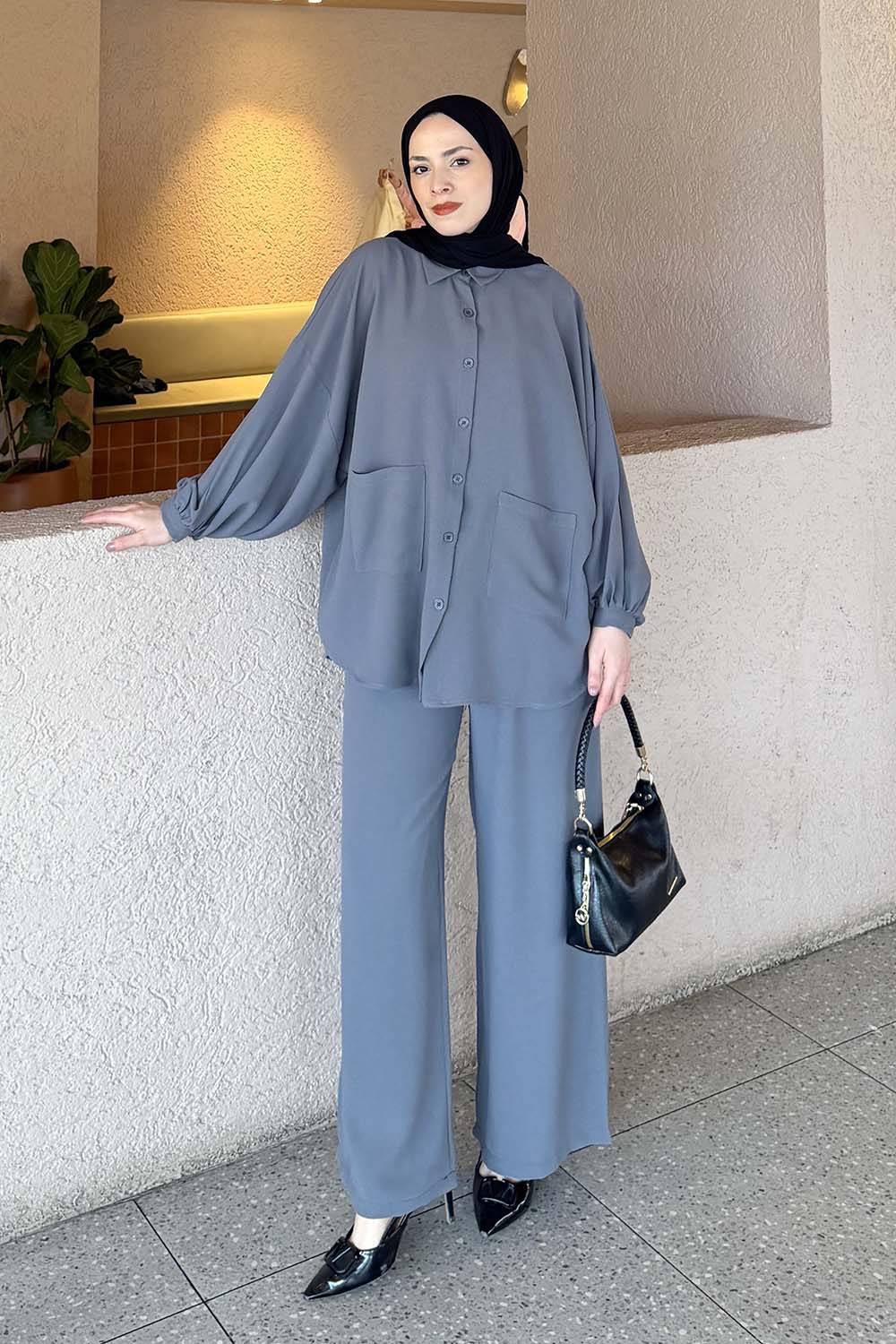 Lamelif Çift Cepli Takım Gri