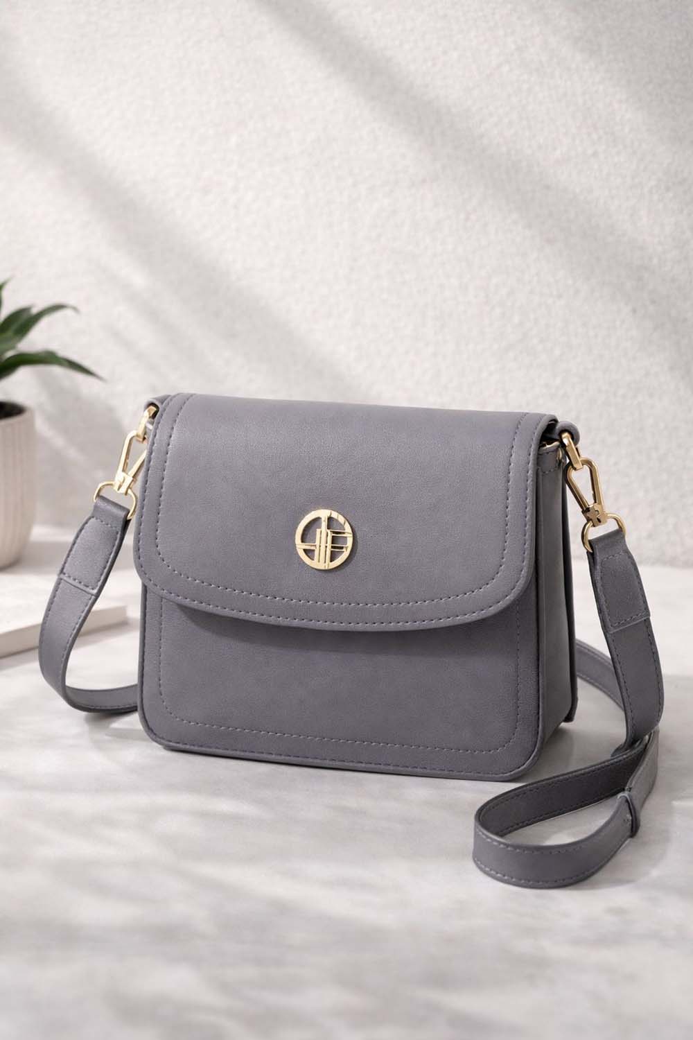 Lamelif Mini Kutu Kapaklı Çanta Gri