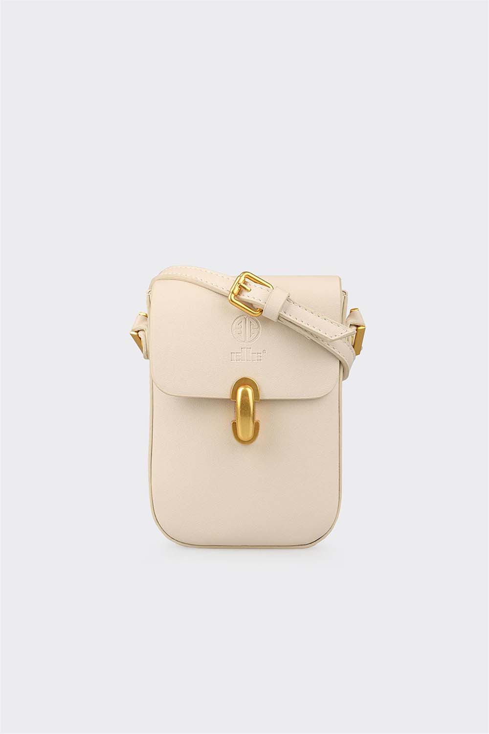 Lamelif Suni Deri Tenyo Telefonluk Kadın Çapraz Çanta Krem