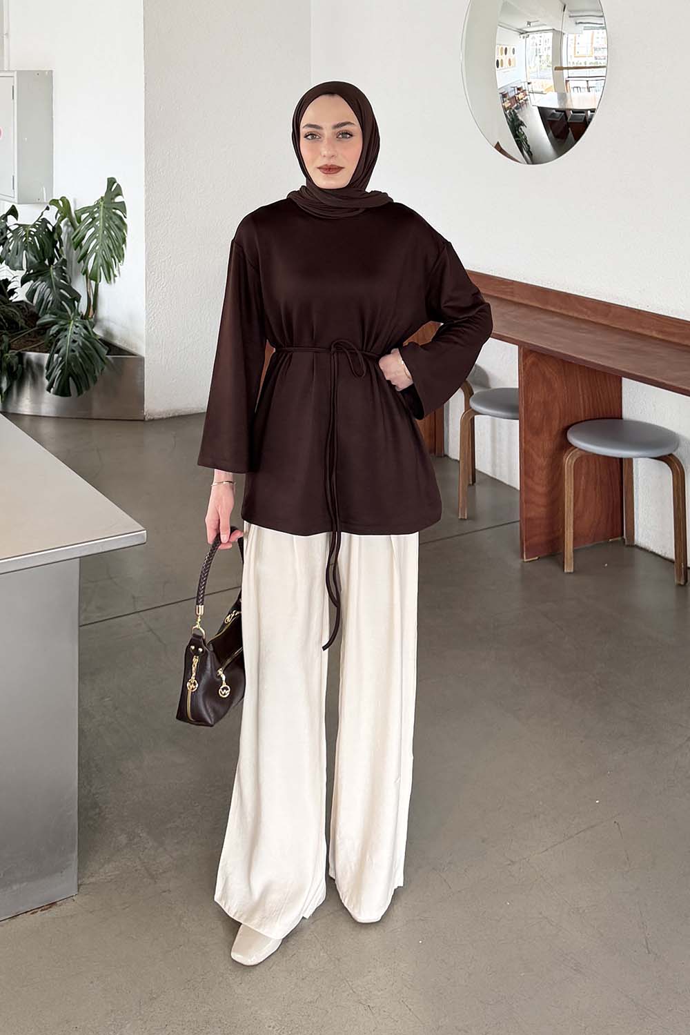 Lamelif Bağlama Detaylı Sweat Acı Kahve