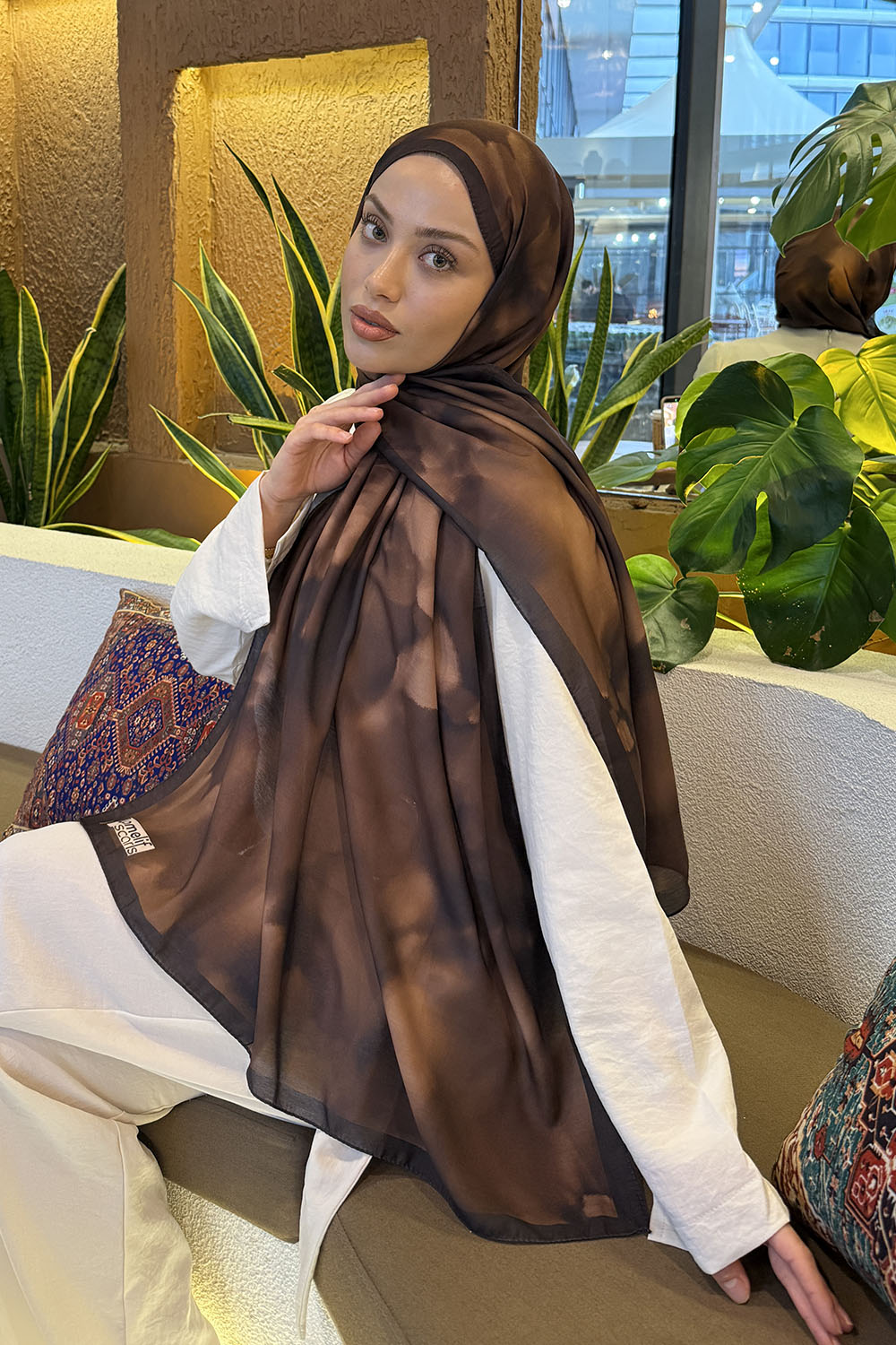 Lamelif Batik Desen Soft Şal Camel