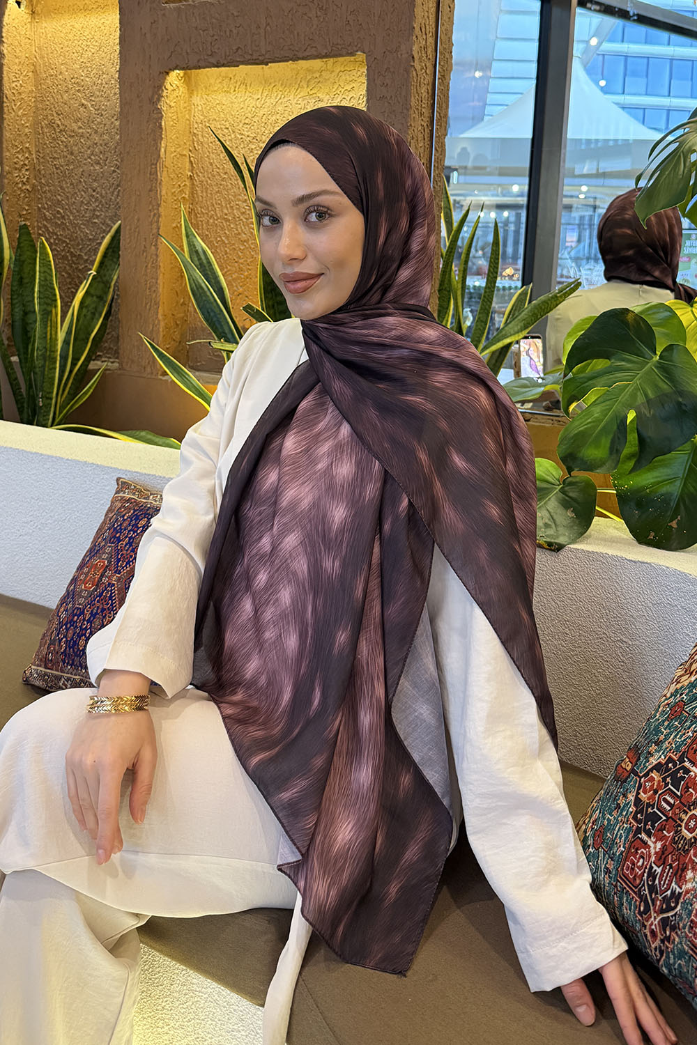 Lamelif Ceylan Desen Soft Şal Koyu Bordo