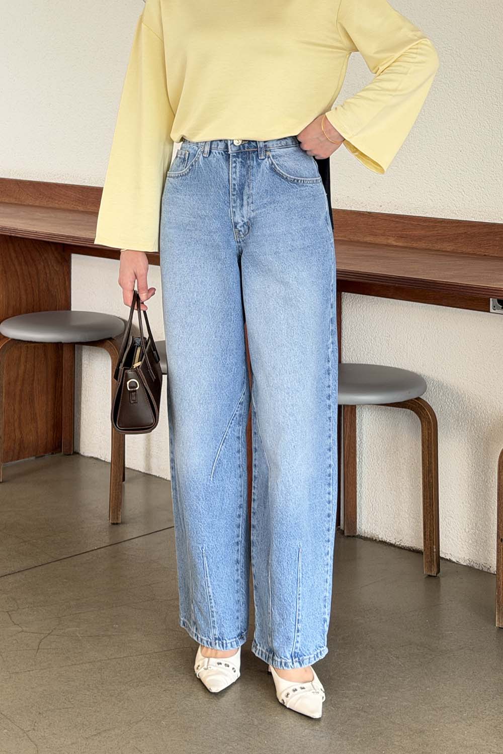 Lamelif Çift Pensli Boyfriend Pantolon Açık Mavi