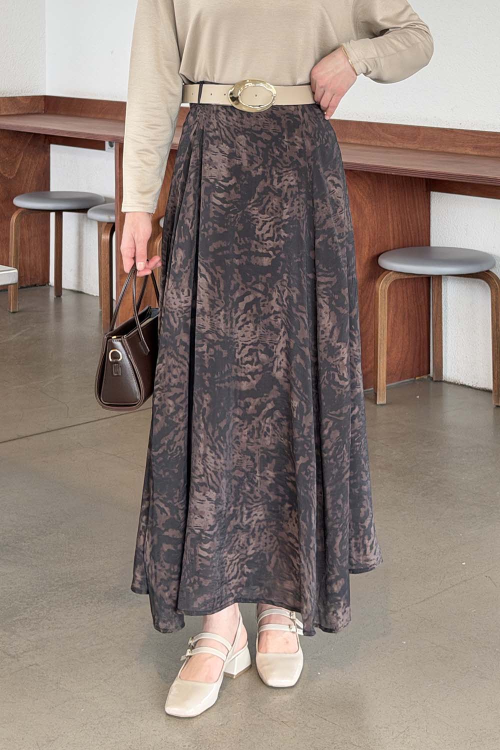 Lamelif Kemerli Desenli Etek Leopar