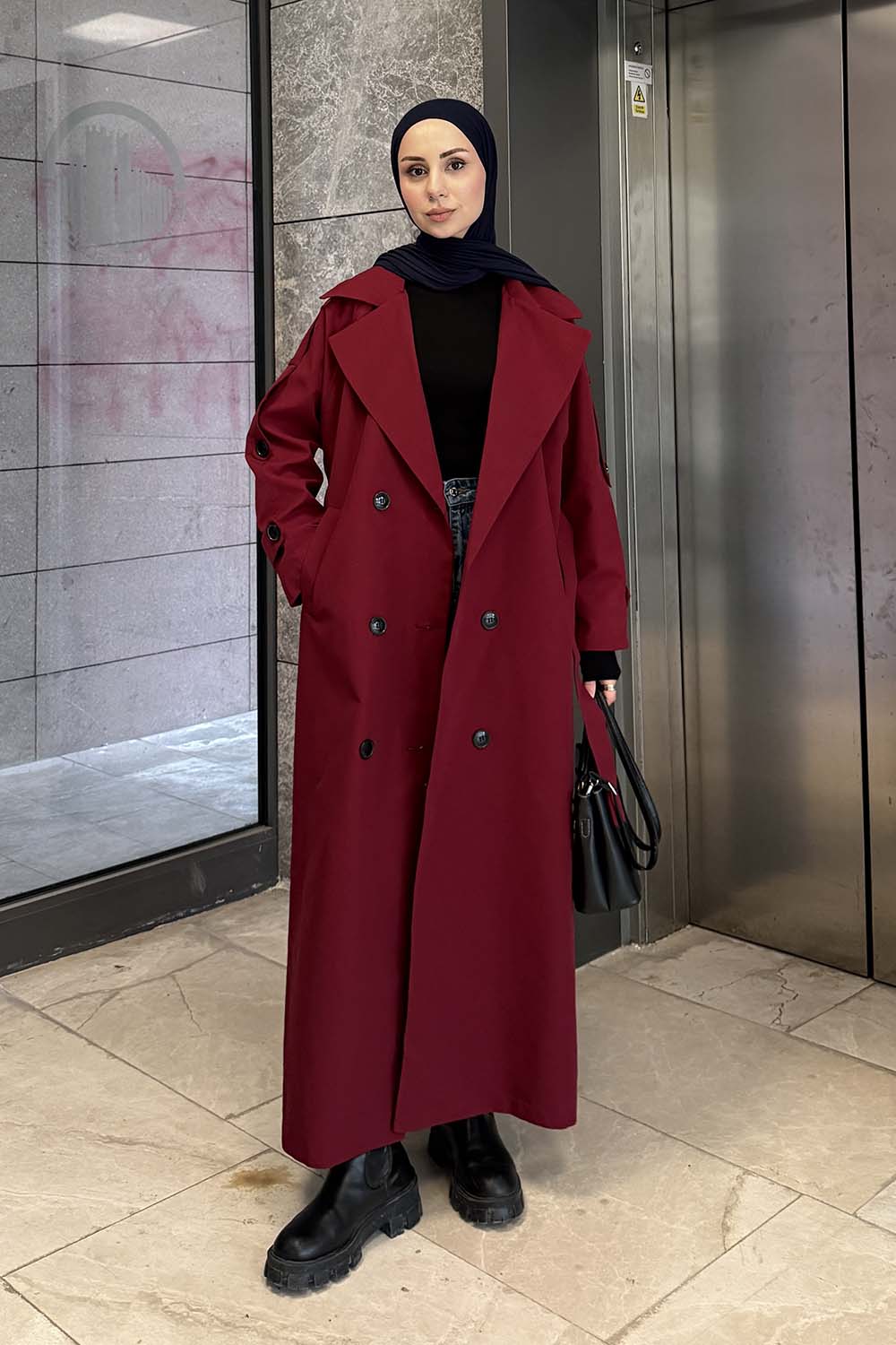 Lamelif Against Omuz Apoletli Trençkot Bordo