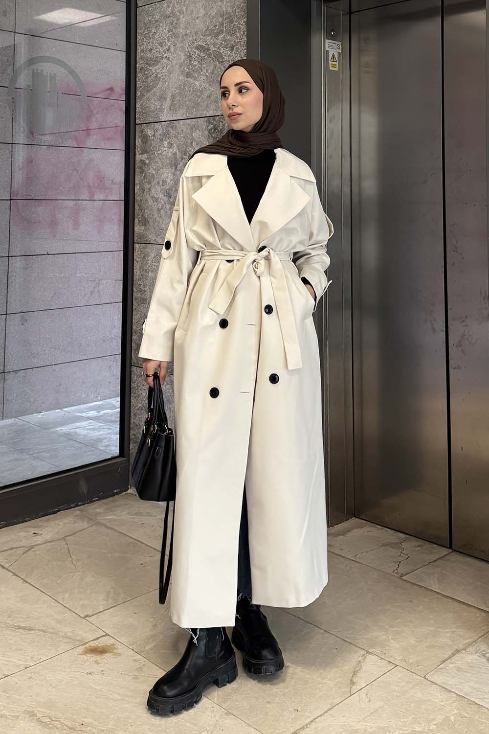 Lamelif Against Omuz Apoletli Trençkot Krem