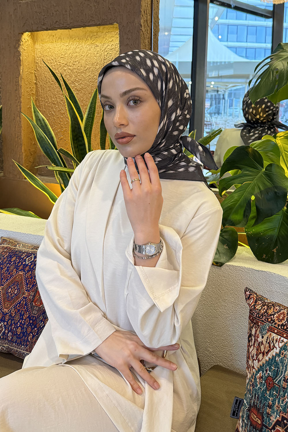 Lamelif Ceylan Desen Soft Eşarp Antrasit