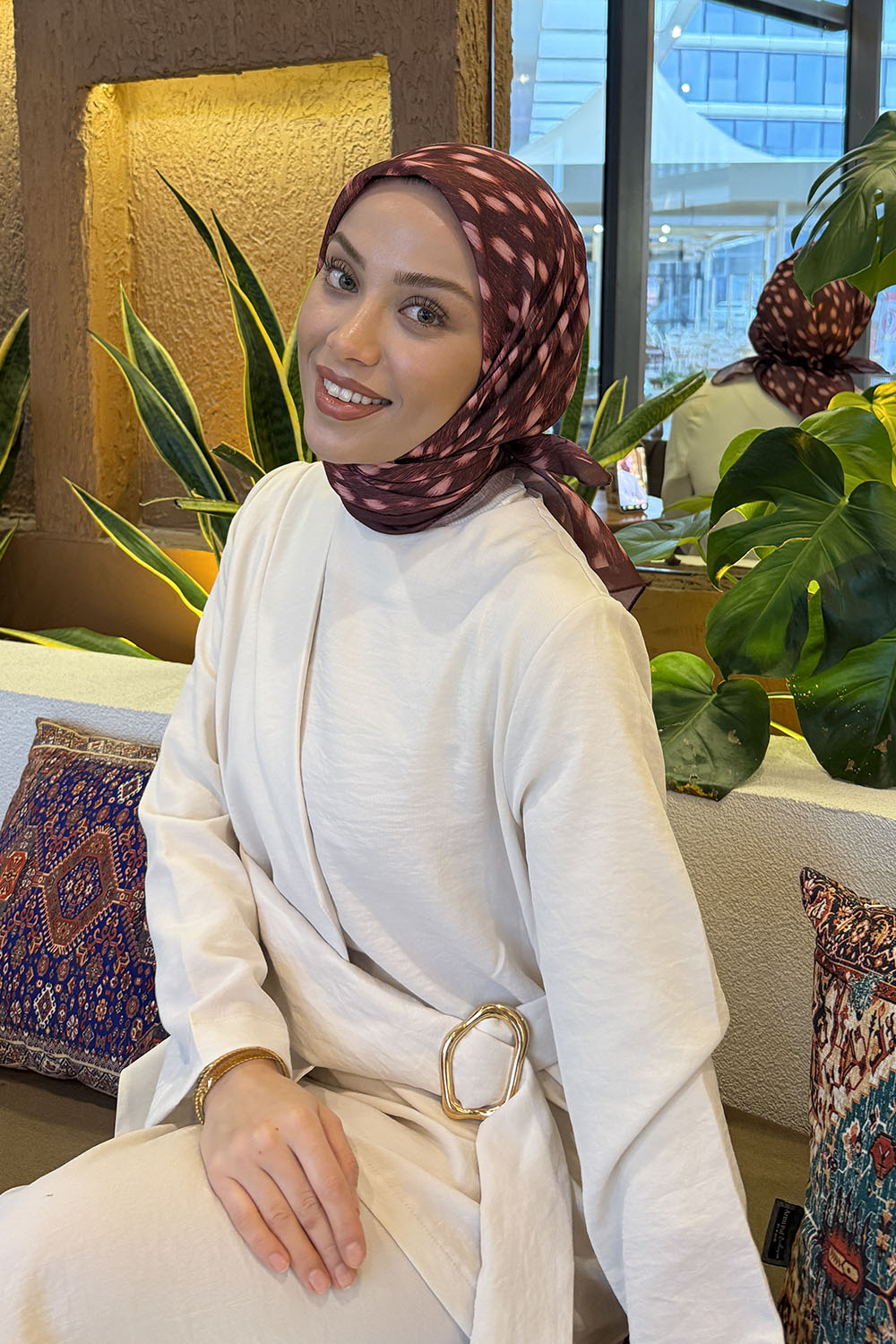 Lamelif Ceylan Desen Soft Eşarp Bordo