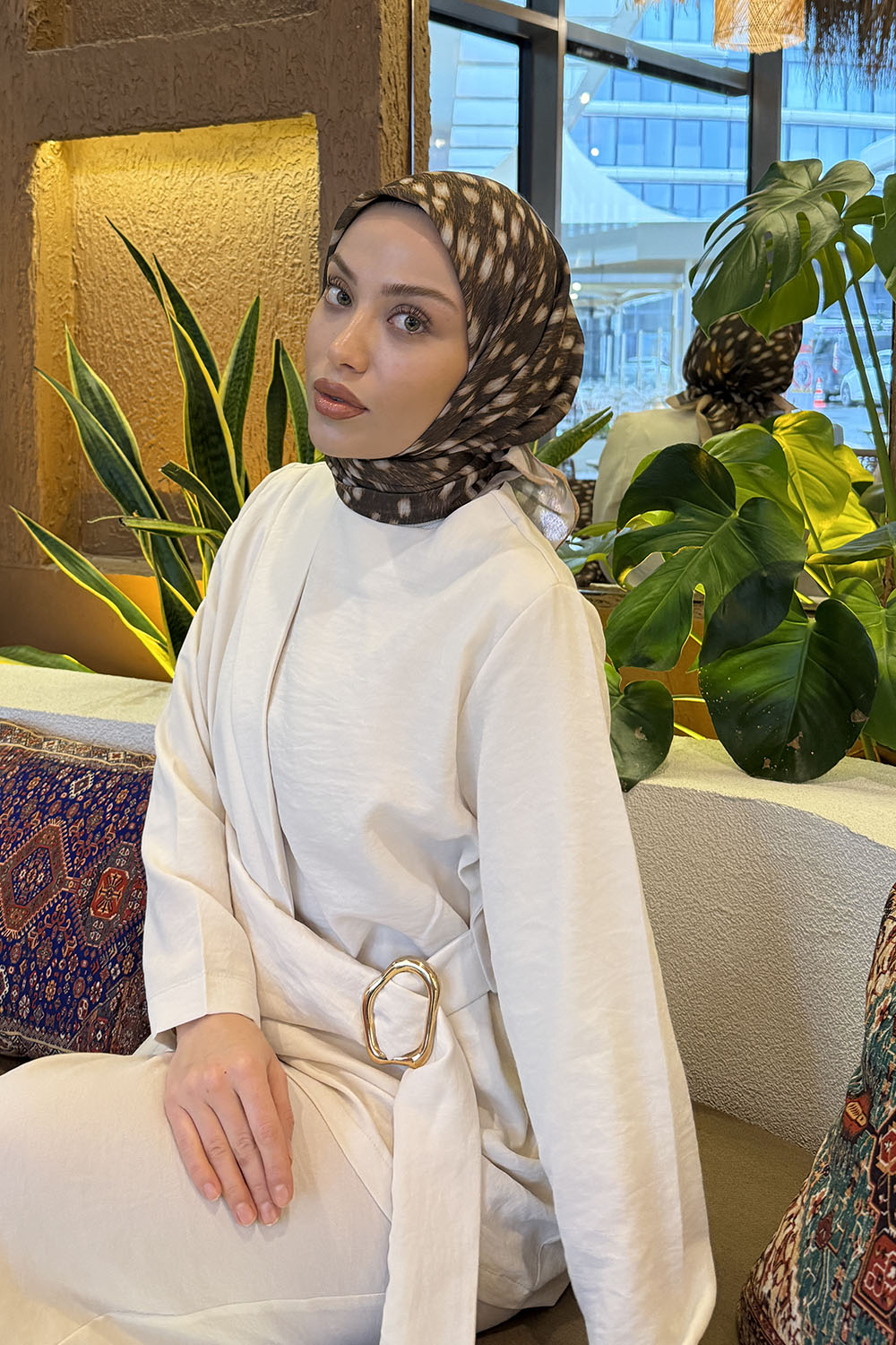 Lamelif Ceylan Desen Soft Eşarp Camel