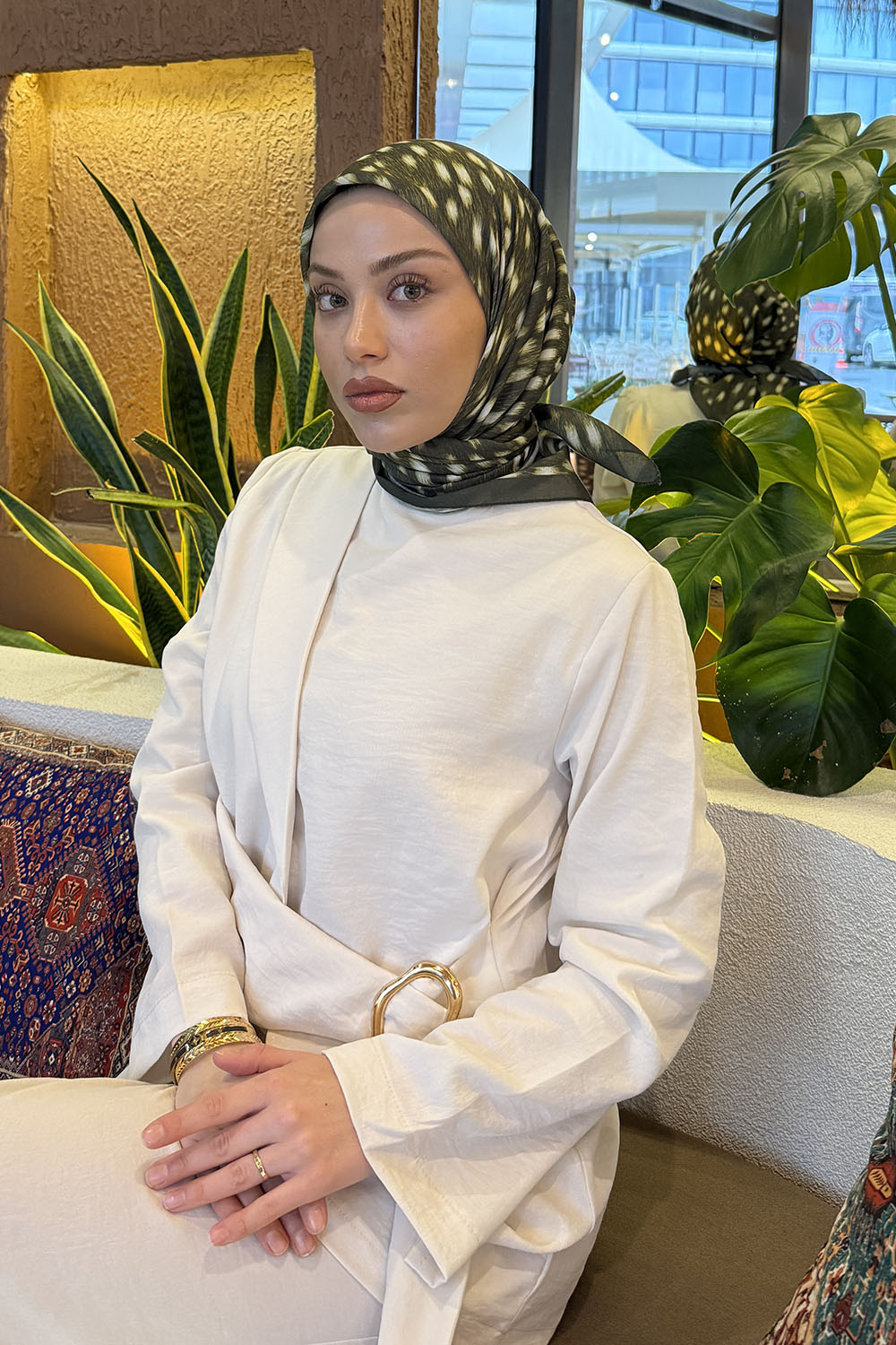 Lamelif Ceylan Desen Soft Eşarp Haki