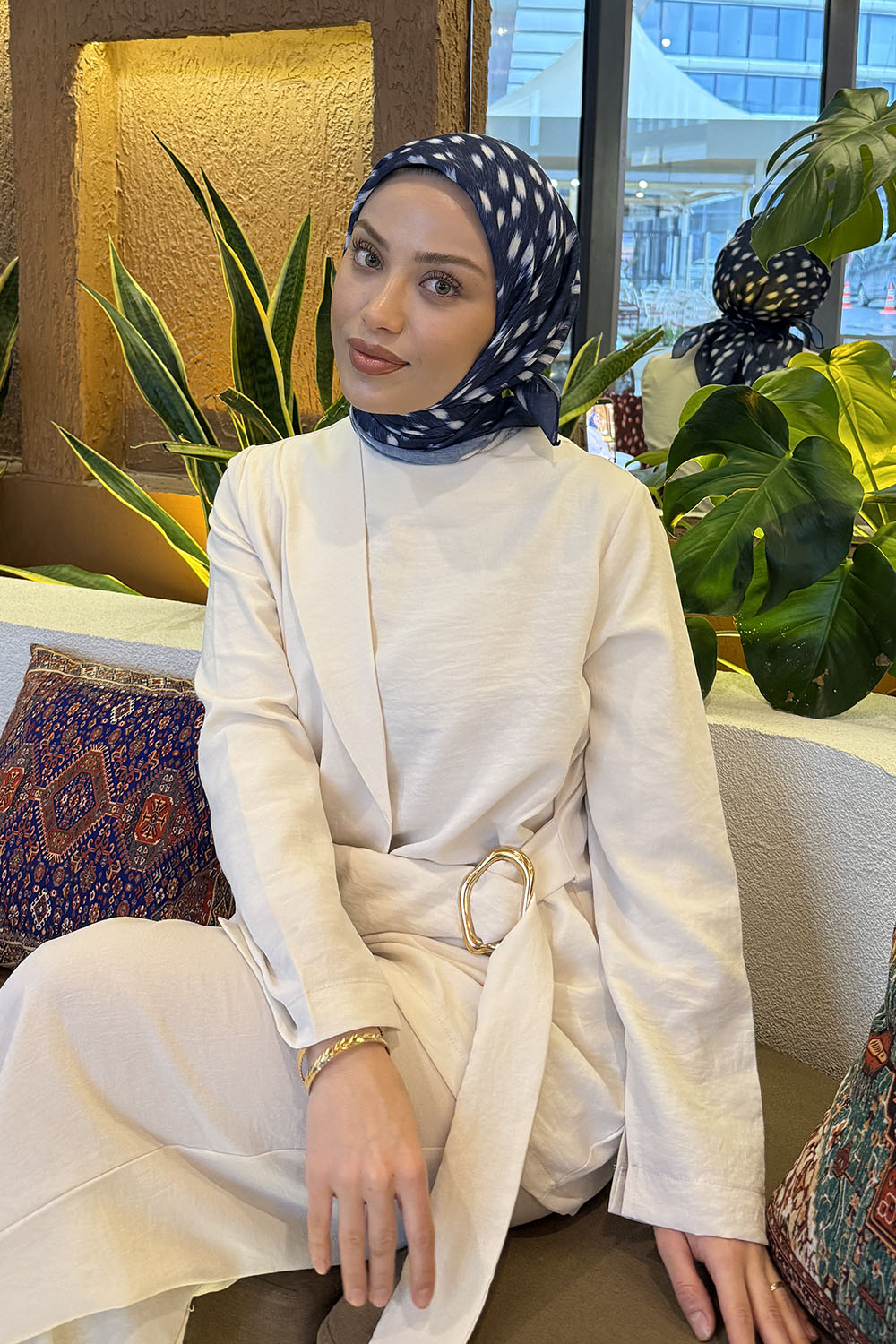 Lamelif Ceylan Desen Soft Eşarp Lacivert