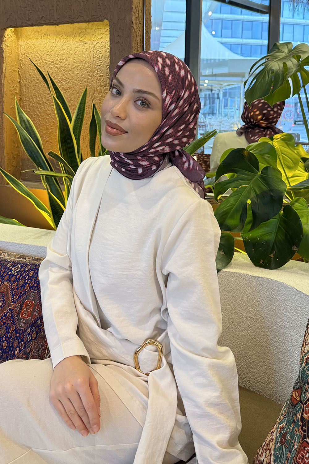 Lamelif Ceylan Desen Soft Eşarp Mürdüm