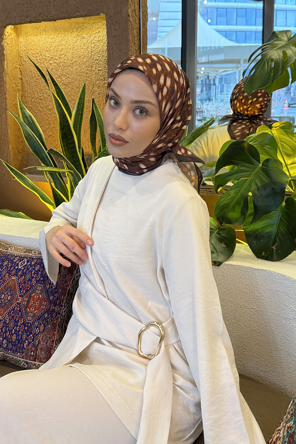 Lamelif Ceylan Desen Soft Eşarp Sütlü Kahve