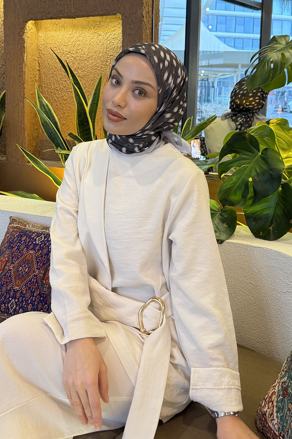 Lamelif Ceylan Desen Soft Eşarp Vizon