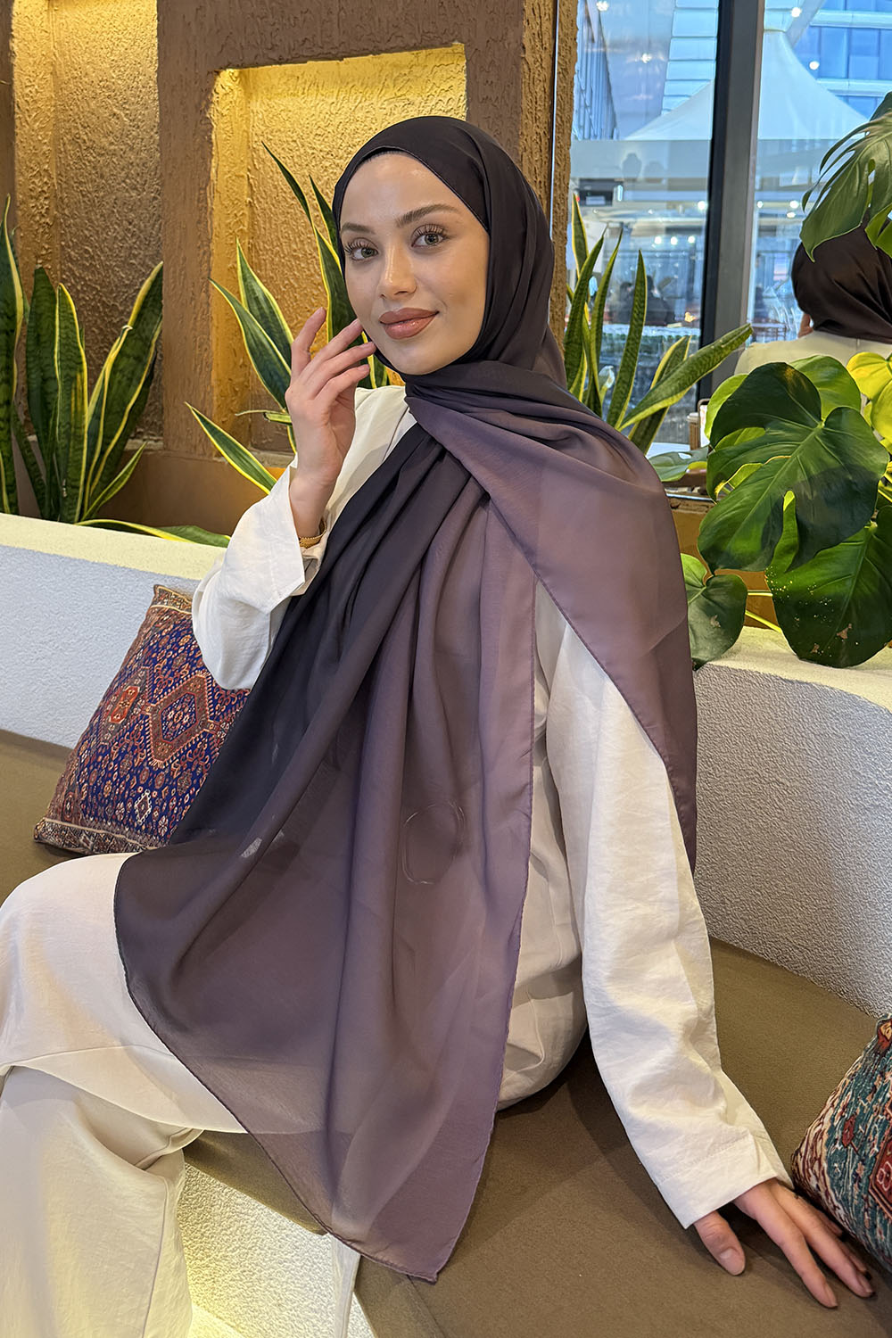 Lamelif Degrade Desen Soft Şal Mürdüm