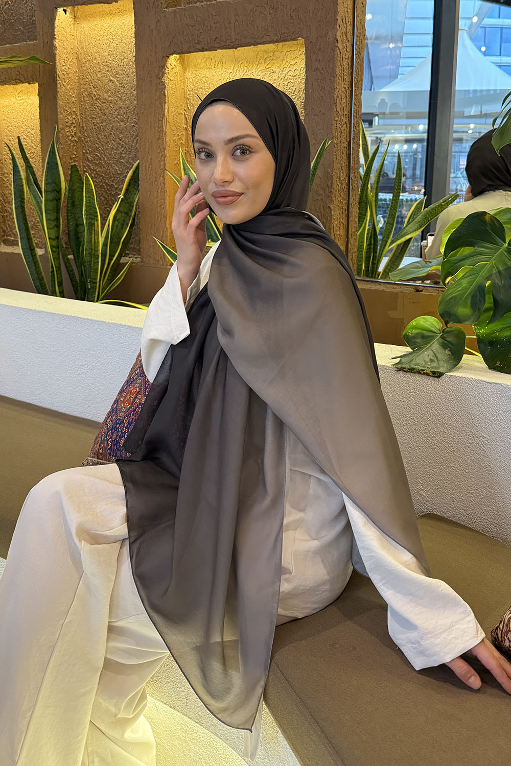 Lamelif Degrade Desen Soft Şal Siyah Toprak