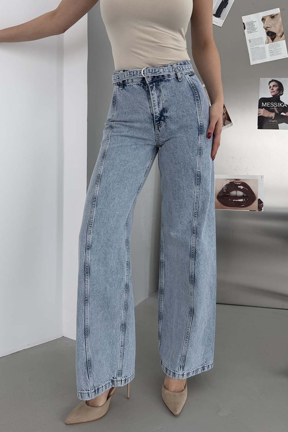 Ice Blue Denim High Waist Denim Pants