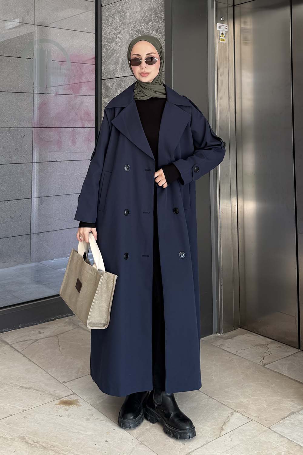 Lamelif Against Omuz Apoletli Trençkot Lacivert