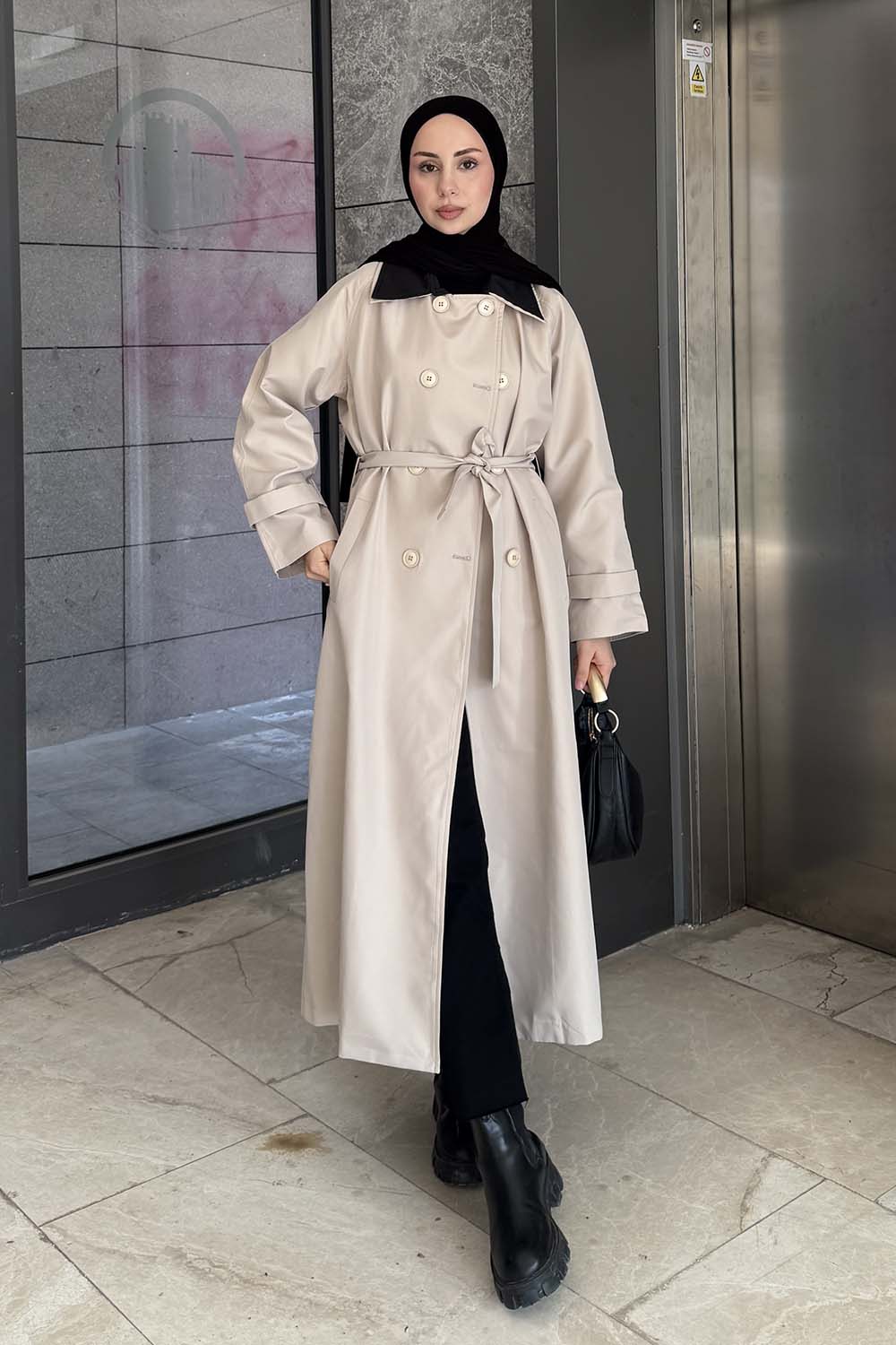 Lamelif Garnili Uzun Trenç Kum Beji