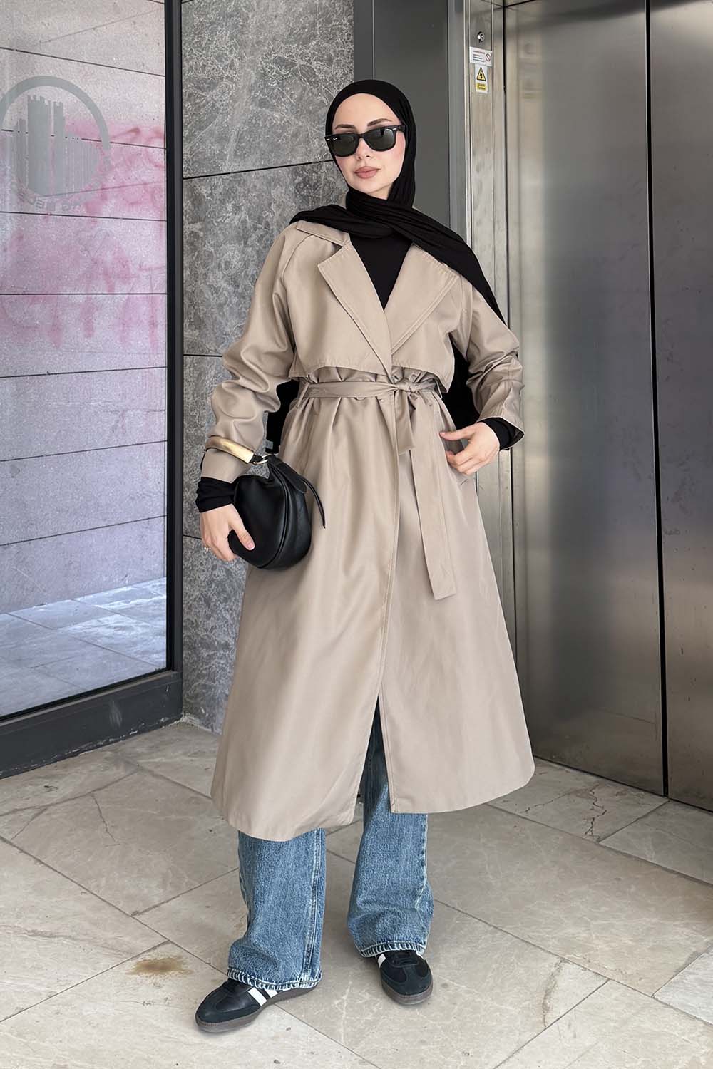 Lamelif Hector Çentik Yakalı Trençkot Koyu Vizonrengi