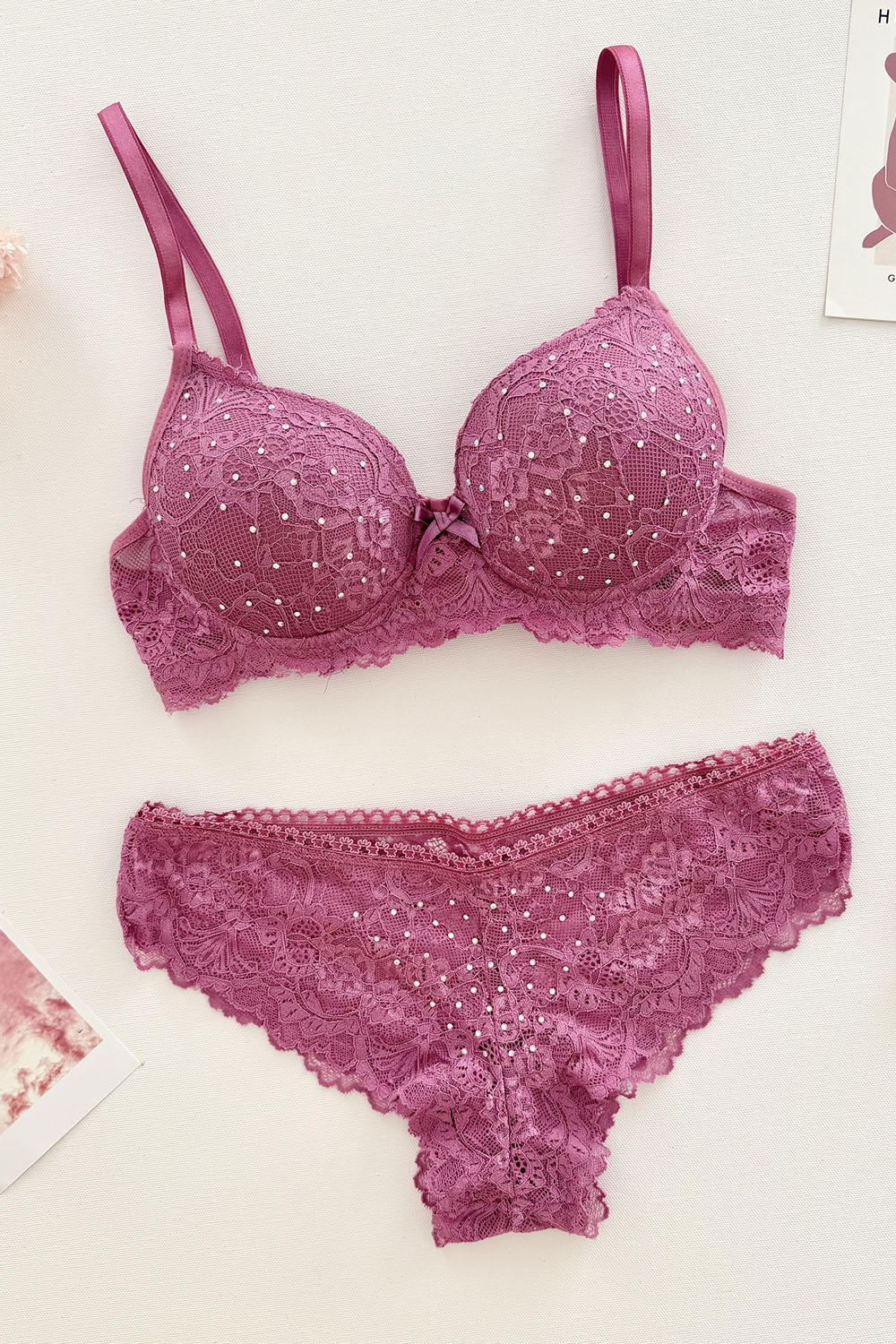 Lamelif Taşlı Dantelli Destekli Sütyen Takım