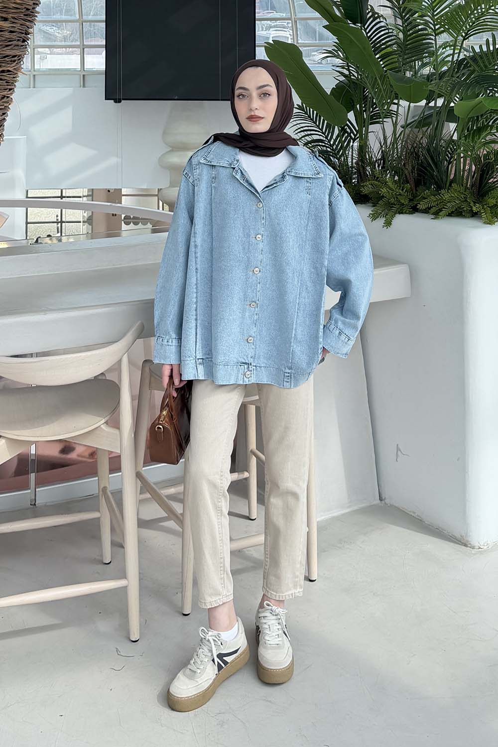 Lamelif Apolet Detaylı Kot Ceket Buz Mavisi