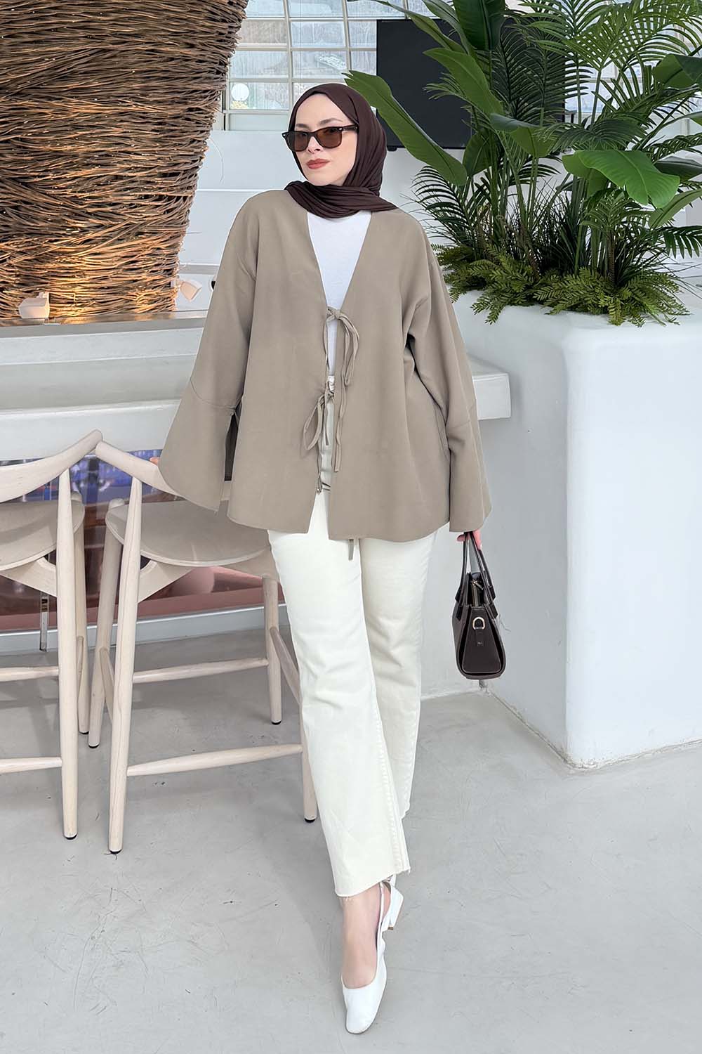 Lamelif İspanyol Kol Bağlama Detaylı Gömlek Haki