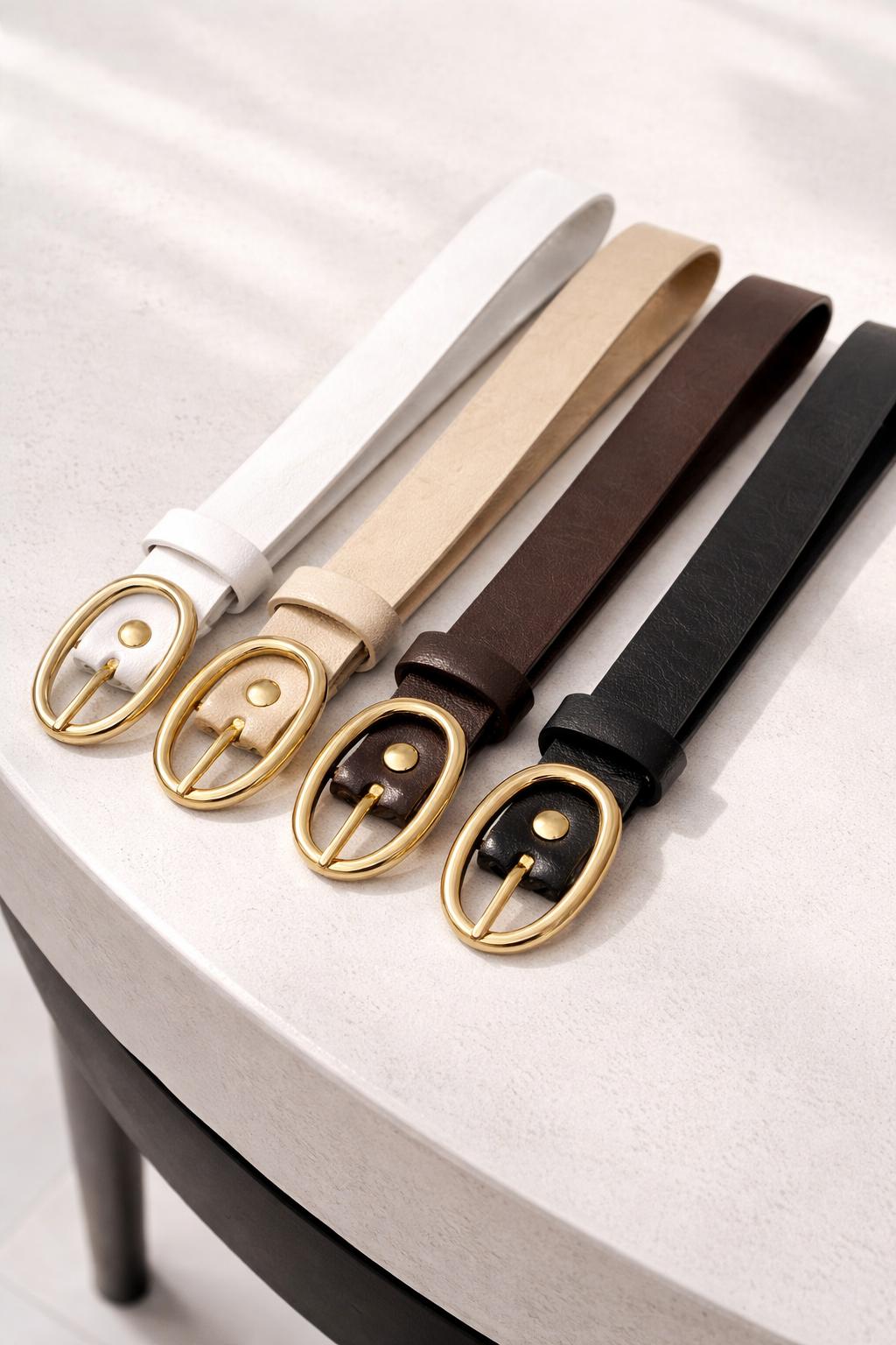 Lamelif Kadın 4 lü Özel  Silver Oval Tokalı Siyah Suni Deri Kadın Kemer 