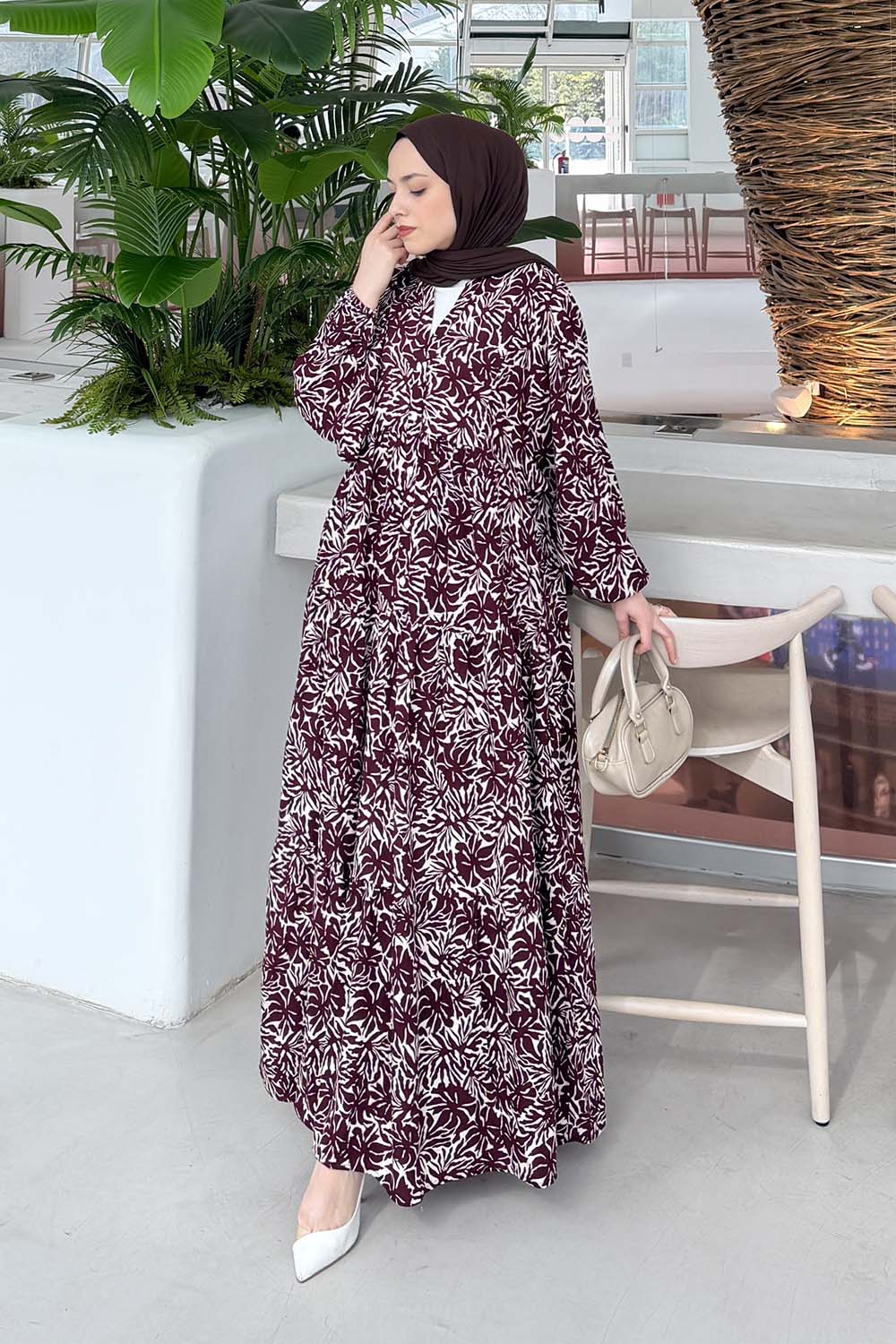 Lamelif Katleya Model Elbise Bordo