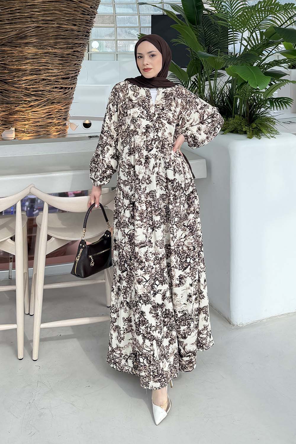 Lamelif Katleya Model Elbise Kahverengi