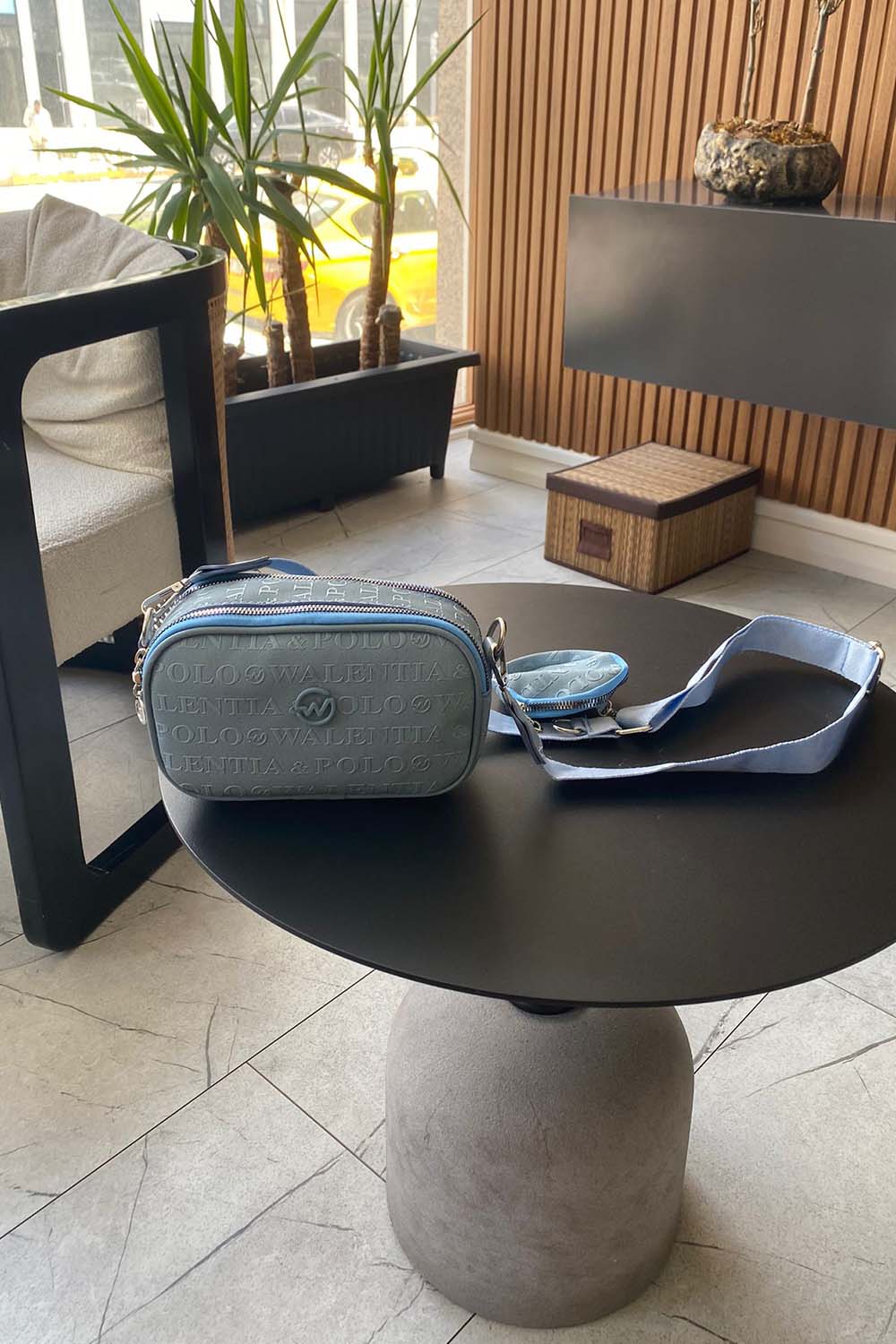 Lamelif Cuci Valento Yazılı İki Bölmeli Çapraz Kadın Çanta  Bebe Mavisi