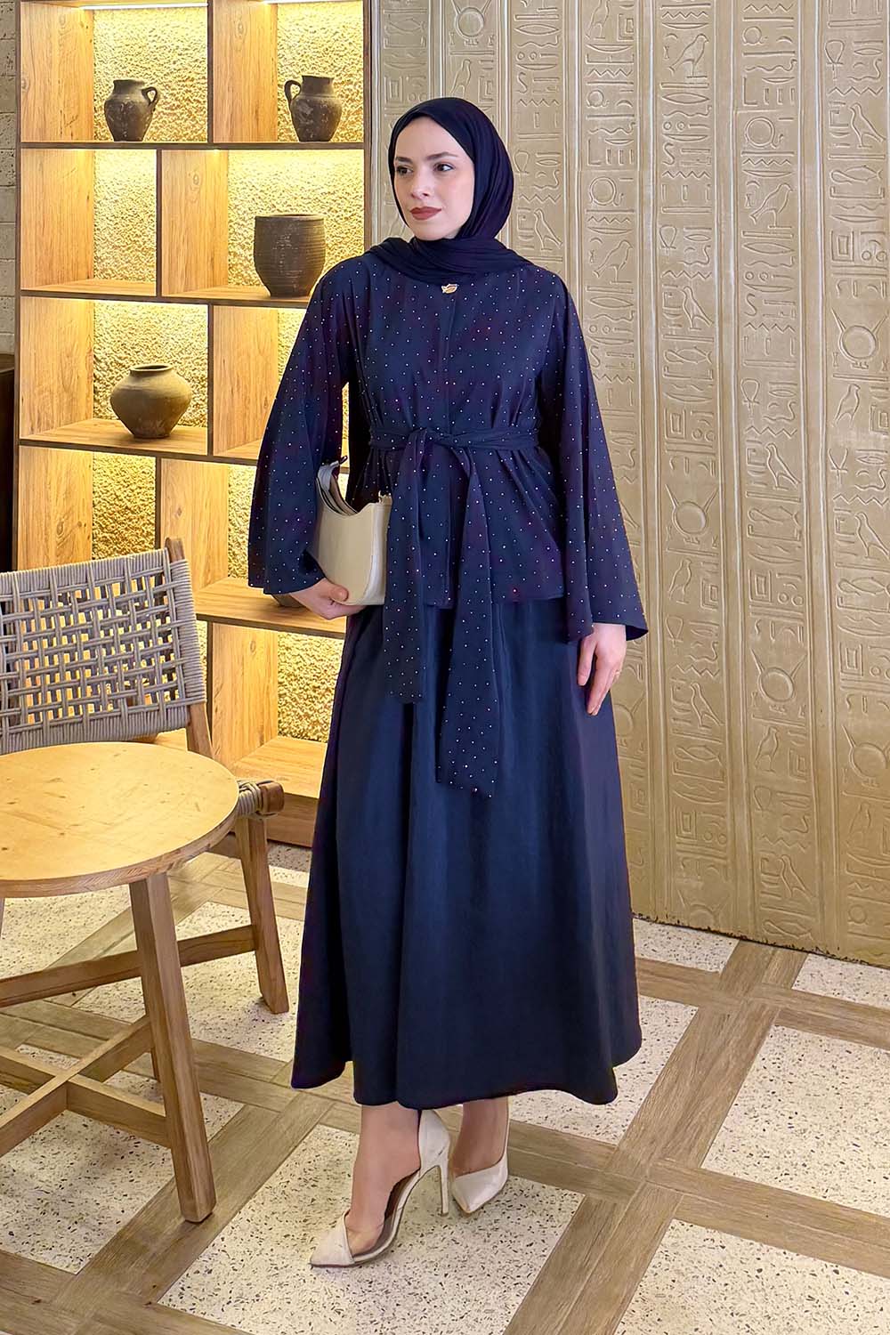 Lamelif Taşlı Bağlamalı Takım Lacivert