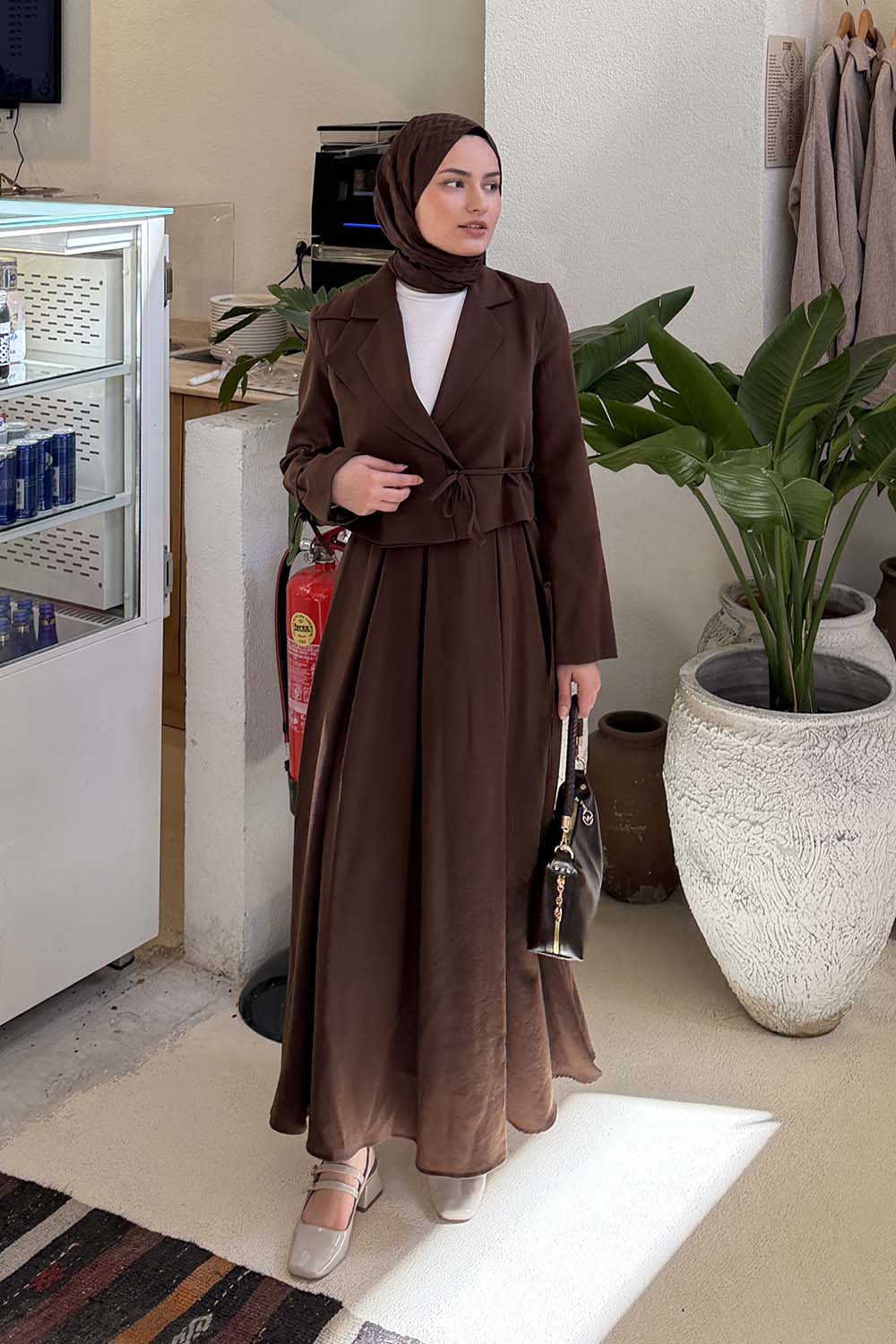 Lamelif Çift Yakalı Takım Acı Kahve