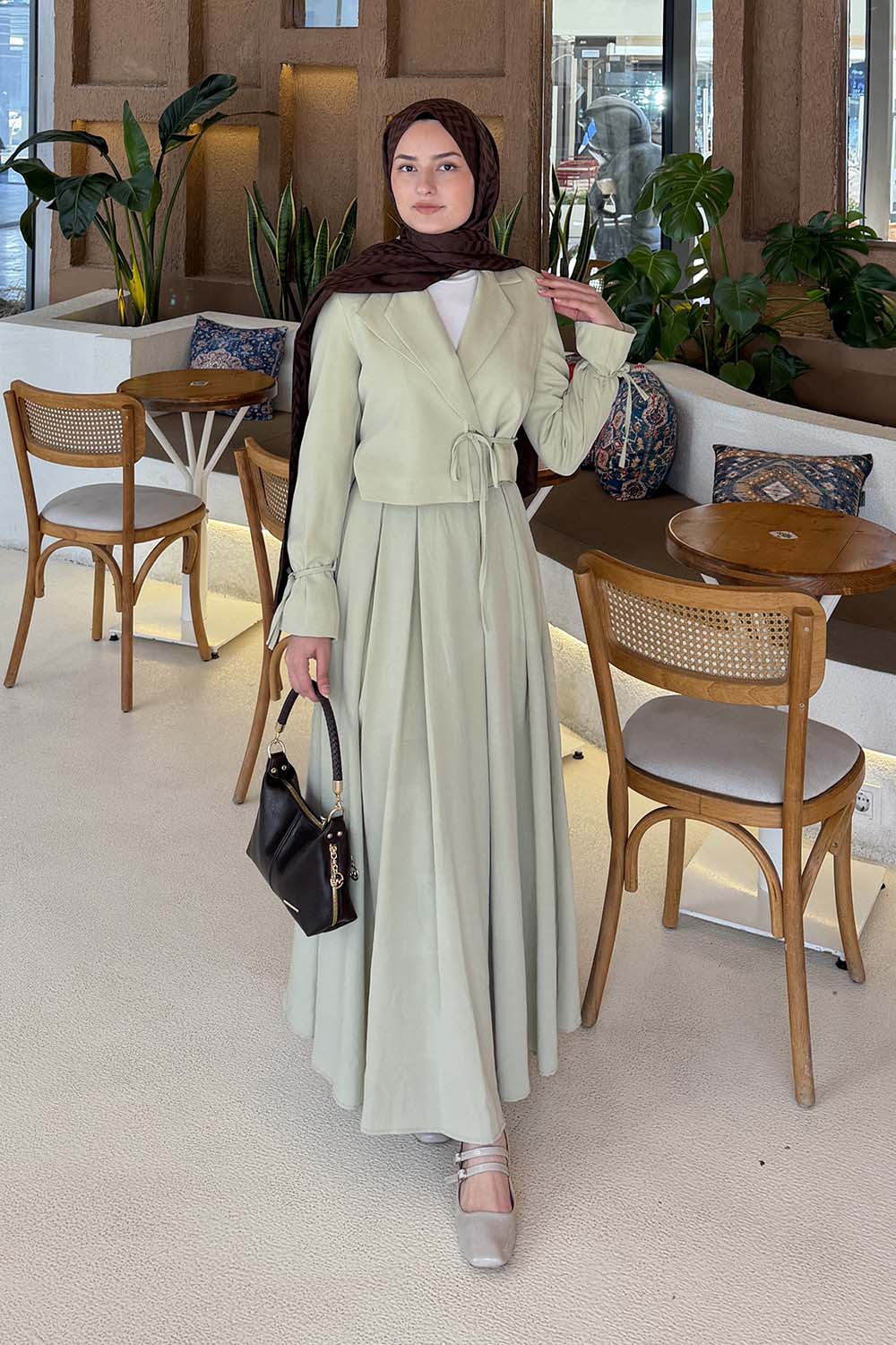 Lamelif Çift Yakalı Takım Mint Yeşili